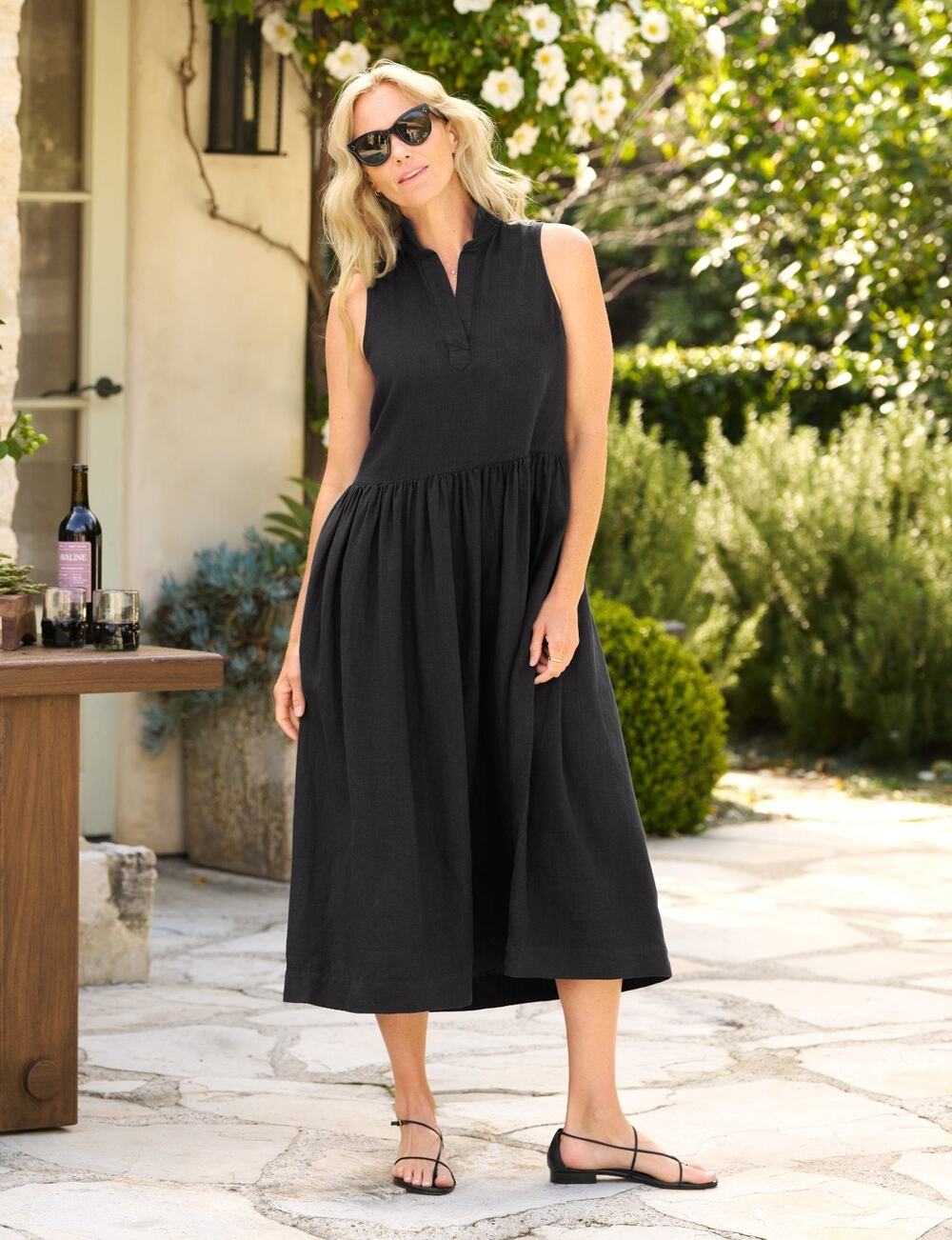 FRANK & EILEEN Italian Linen Daphne Shirt Dress Sz L Black